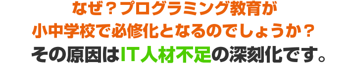 なぜ？プログラミング教育が小中学校で必修化となるのでしょうか？その原因はIT人材不足による深刻化です。